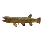Large 25 Vintage Folk Art Northern Pike Fish Carving Wood & Metal C1950. Fixed Price $200.00.