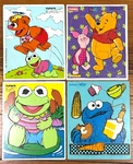 Lot Of 4 Vintage Playskool Wooden Puzzles Sesame Street & Winnie The Pooh. Fixed Price $32.95.