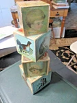 Antique Litho Toy Wooden Blocks Nesting Boxes Set 4 OUTR-2.5X2.5'. Fixed Price $34.99.