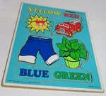 Vintage 1982 Playskool Puzzle Wooden Tray Colors 188-02 Pc Red Blue Gr Ye. Fixed Price $9.98.
