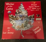 Sunsout Puzzle Winter On The Lake 1000 Pc Leaf Shaped New Sealed Box. Fixed Price $9.99.