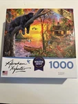 Roseart Abraham Hunter 1,000 Pc Puzzle New Box Featuring Sleepy Bear Cabin. Fixed Price $7.49.