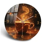 Retro Silent Brown Wooden Wall Clock For Kitchen Decor 10INCH Golden Coffee Cup. Fixed Price $22.61.
