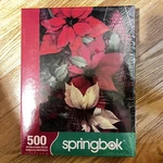 2005 Springbok 500 Piece Jigsaw Puzzle Poinsettias & Pine Cones Christmas. Fixed Price $15.00.
