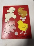 Vintage Rare Playskool Toys Wooden Puzzle My Baby Pets 155AN-14 Very Good Fs. Fixed Price $29.99.