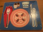 Vintage Rare Playskool Wooden Puzzle Set The Table 155-24 Very Good Fs. Fixed Price $29.99.