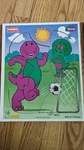 Vintage Playskool Barney Wooden Puzzle 1997 Playing Soccer With Baby Bop 90'S. Fixed Price $15.00.