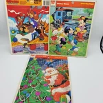 Lot Of 3 Vtg Disney Golden Frame Tray Puzzles: Chip'n Dale,mickey Mouse,santa. Fixed Price $12.99.