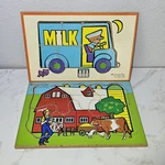 Vtg Connor Toy Wooden Puzzles Milk Truck & Farm Animals. Fixed Price $9.99.