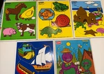 Lot Of 4 Vintage 80 Playskool Wooden Puzzles & 1 90 Barney. Fixed Price $49.99.
