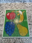 Vintage Wooden Tray Puzzle 1985 Playskool Favorite Fruits 4PC Apple Grape Banana. Fixed Price $9.99.