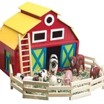Constructive Playthings Big Wooden Farm Barn Set W/ 7 Animals. Fixed Price $98.87.