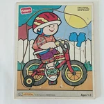 1992 Wooden Frame Tray Puzzle Learning To Ride Playskool. Fixed Price $7.00.