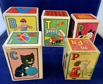 Vintage Lot Of 5 Stacking Nesting Litho Blocks. Fixed Price $20.00.