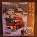 Cobble Hill 1000 Piece Jigsaw Puzzle Christmas On The Farm Red Truck Dog Tree. Fixed Price $25.99.