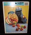Vntg 1986 Sesame Street Muppets Cookie Monster Apple Golden Frame Tray Puzzle. Fixed Price $9.99.