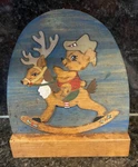 Handmade Wooden Puzzle Teddy Bear Riding Reindeer Figurine Art Usa 10". Fixed Price $11.99.