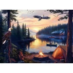 500 Piece Jigsaw Puzzle For Adults Peaceful Lake Sunset With Campfire. Fixed Price $11.02.