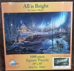 Sunsout Jigsaw Puzzle All Is Bright Hidden Images 1000 Pc Winter Evening Deer. Fixed Price $12.99.