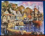White Mountain Puzzle Harbor Evening 1000PC Jigsaw Ocean Seagulls Boats Colorful. Fixed Price $16.99.