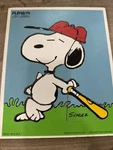 Vintage Playskool Peanuts Snoopy Baseball 6 Pc Wood Tray Puzzle By Schultz. Fixed Price $19.75.