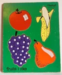 Vintage Playskool Fruits Like Wooden Children's 4-PIECE Tray Puzzle #155AN-18. Fixed Price $12.00.