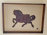 Vintage Asia Wooden Horse 3D Frame Wall Hanging Art Shadow Box, Signed. Fixed Price $180.92.