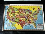 Vintage Victory Plywood Jig-saw Puzzle Map United States Complete W/box. Fixed Price $30.00.