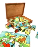 Antique French Wooden Childs Cube Puzzle / Complete Original Box Papers C.1930. Fixed Price $87.46.