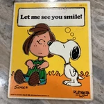 1966 Playskool Peppermint Patty & Snoopy Wooden Puzzle "let Me See You Smile". Fixed Price $9.09.