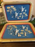 Set 3 Vintage Metal Tv Tray Decor Style Oriental Asian Chinese Japanese Design. Fixed Price $40.00.