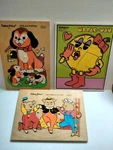 3 Vintage Wooden Puzzles Fisher Price Little Pigs & Dog Playskool Ms Pac-man. Fixed Price $10.00.