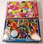 Lot Of 2 Puzzlebug Jigsaw Puzzles New Sealed - 650 Pc Buttons & 500 Golf Tees. Fixed Price $13.98.
