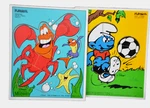 Vtg Playskool Wood Tray Puzzles Smurfs Soccer & Little Mermaid Sebastian 1982. Fixed Price $28.99.