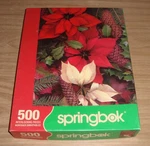Poinsettias And Pine Cones Springbok 500 Piece Jigsaw Puzzle 18X23" Complete. Fixed Price $22.00.