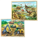 Melissa & Doug 48 Piece Wooden Jigsaw Tray Puzzle Lot, Construction, Dinosaurs. Fixed Price $18.99.