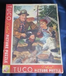 Vtg Jigsaw Tuco Puzzle Anticipation Kernan Painting Camping Pancakes Lake Tent. Fixed Price $24.00.