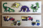 Judy Instructo (2000) Wooden Big Knobbed Puzzles Working Wheels & Dinosaurs. Fixed Price $19.99.