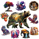 Wooden Animal Jigsaw Puzzle Bear Tree 50-210PC A5 A3 A2 15-38CM / 6-15" Gift. Fixed Price $32.33.