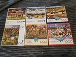 Lot Of 6 Buffalo Charles Wysocki 1000 Piece Jigsaw Puzzles-fire!/sleepy Town Wes. Fixed Price $64.99.