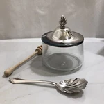 Vtg Oneida Piece Honey Jam Set 1996 Original Box #4921 Glass Silverplate Usa. Fixed Price $24.95.
