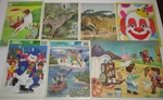 Lot Of 8 Vtg Tray Puzzles: Lassie, Disney Peter Pan, Cowboy Kids, Zebra, Clown. Fixed Price $8.00.