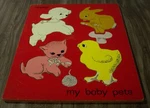 Vintage Playskool 155AN-14 My Baby Pets Wooden Fram Tray Puzzle Rabbit Lamb Cat. Fixed Price $18.50.