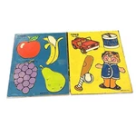 Lot Of 2 Vintage Playskool Wooden Puzzles 180-06 Fruits, 180-09 Toys. Fixed Price $14.99.