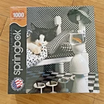 Springbok 1000 Piece Jigsaw Puzzle Checkerboard Cat 2013 Black White Kitty Fish. Fixed Price $15.00.