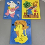 Vintage Playskool Wooden Puzzles Lot Of 3: Peter Rabbit, Lion, It's Fun Plant. Fixed Price $19.99.