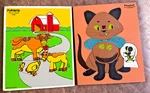 Vintage Playskool Wood Puzzles 186-02 Farm Cows 275-20 Kitten. Fixed Price $5.00.