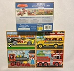 Melissa & Doug Vehicle 4 1 Wooden Puzzle Fire Truck School Bus Train Race Car. Fixed Price $7.50.