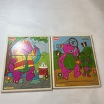 Two Vintage Playskool Barney Wooden Puzzle 1993 (328-07 & 328-05). Fixed Price $18.49.