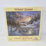Nicky Boehme Winter Sunset Sunsout 1500 Piece Jigsaw Puzzle Factory Sealed. Fixed Price $10.00.